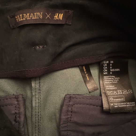 Balmain x H&M Genuine Suede Moto Skinny Pants Size 6 Forest Green New Never Worn - Picture 4 of 4